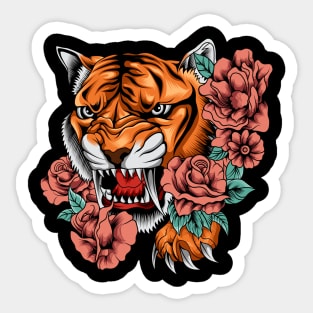 Roaring Tiger and Flower Sticker